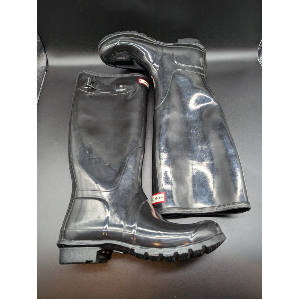 Hunter Women's 9 Original Tall Gloss Rain Boots Black Waterproof EUC - Picture 2 of 11